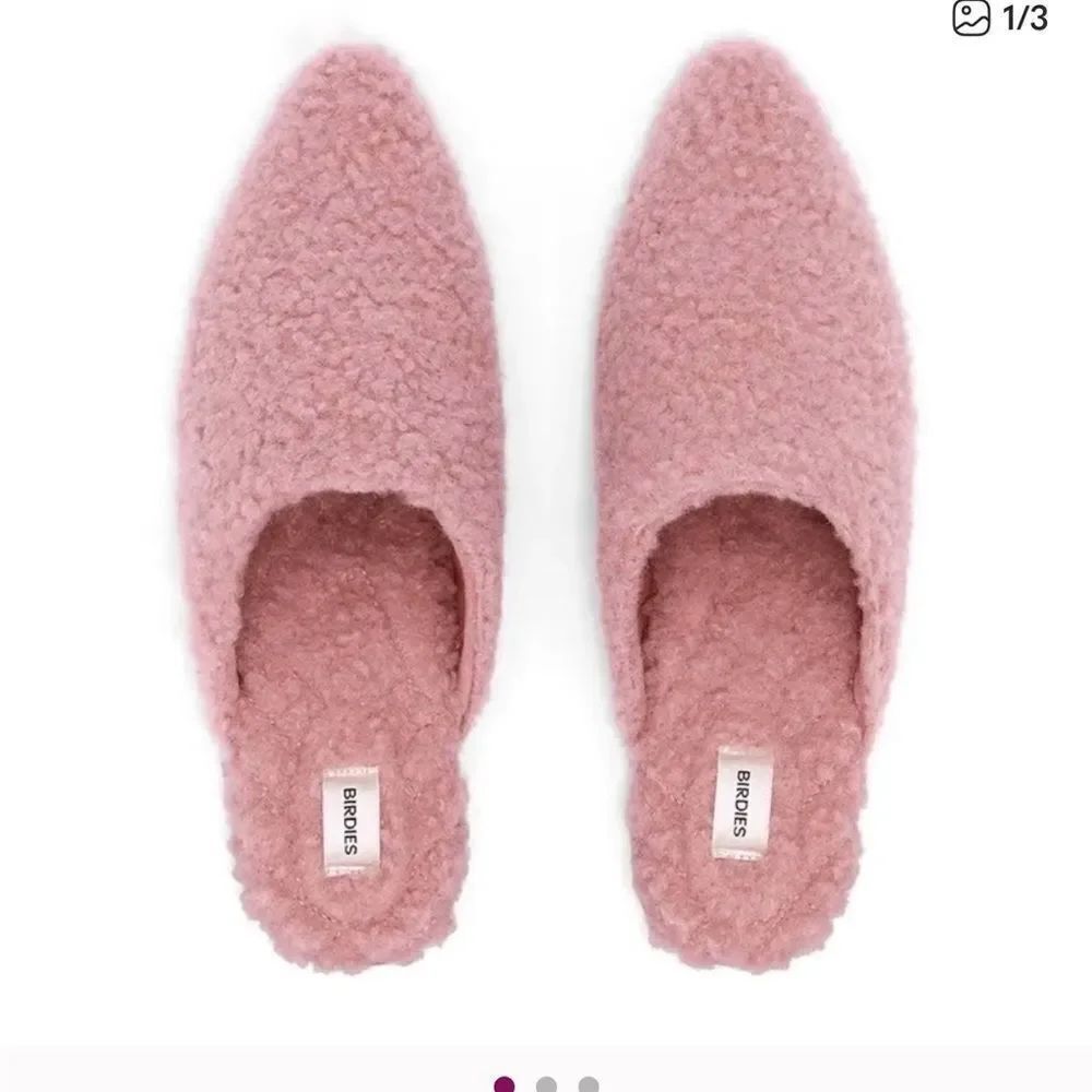 Birdies The Lark Blush Faux Shearling Pink Slides Women Size 8